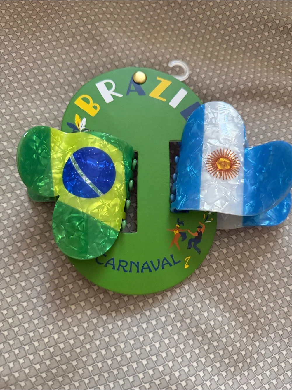 Carnaval Kids Flag Hair Clips - Green & Blue